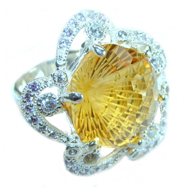 Penelope - Luxurious Citrine round rose cut 18.2 carat Citrine .925 Sterling Silver handmade Ring s. 7 1/4