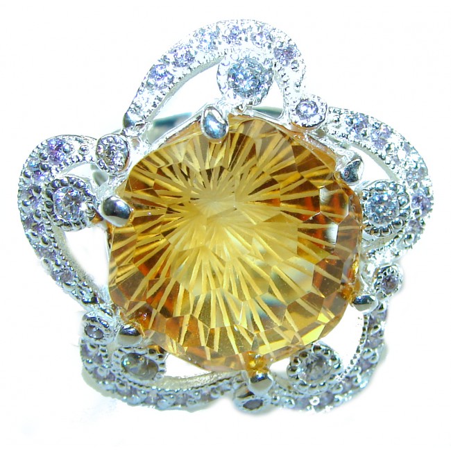 Penelope - Luxurious Citrine round rose cut 18.2 carat Citrine .925 Sterling Silver handmade Ring s. 7 1/4