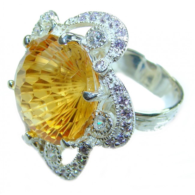 Penelope - Luxurious Citrine round rose cut 18.2 carat Citrine .925 Sterling Silver handmade Ring s. 7 1/4