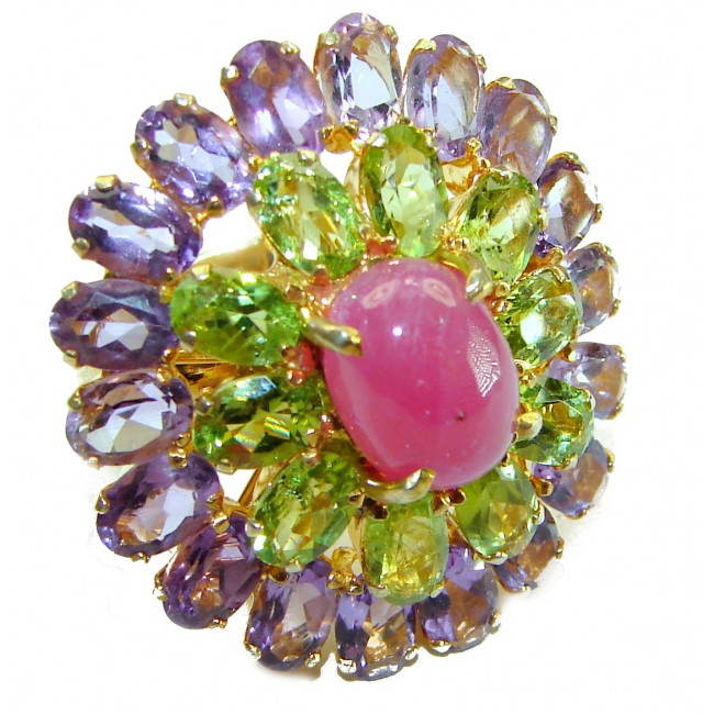 Extravaganza 18.2 CARAT Ruby Peridot Amethyst 14K Gold over .925 Sterling Silver brilliantly handcrafted stack up ring s. 6