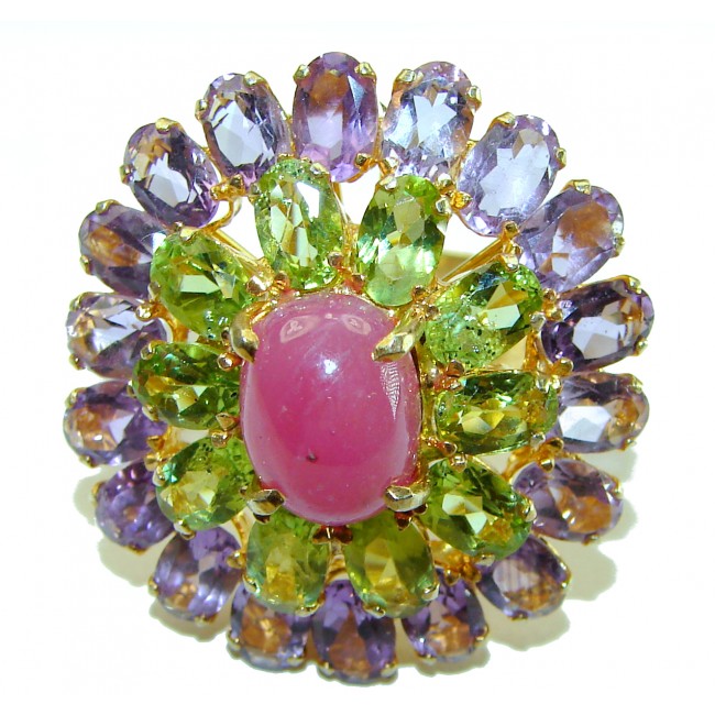 Extravaganza 18.2 CARAT Ruby Peridot Amethyst 14K Gold over .925 Sterling Silver brilliantly handcrafted stack up ring s. 6