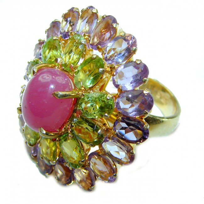 Extravaganza 18.2 CARAT Ruby Peridot Amethyst 14K Gold over .925 Sterling Silver brilliantly handcrafted stack up ring s. 6