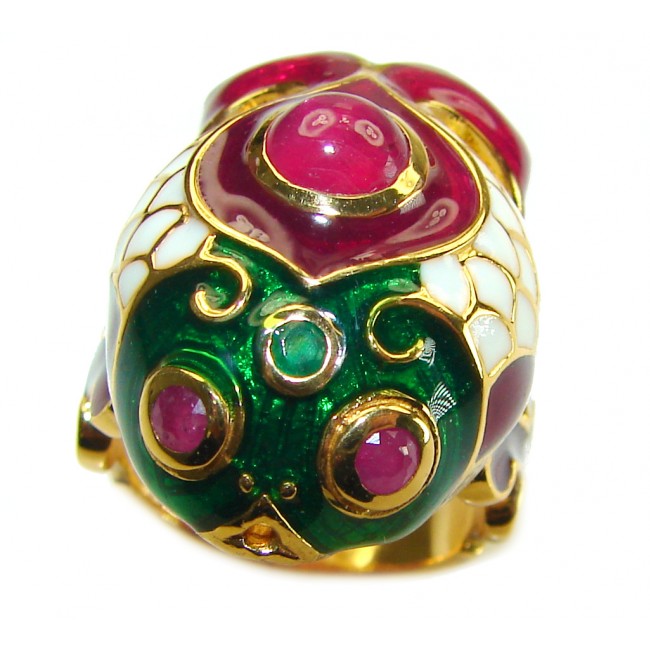 Luxurious Lucky Fish 5.2 carat Natural Ruby Enamel 18K Gold over .925 Sterling Silver Huge handcrafted Ring s. 6