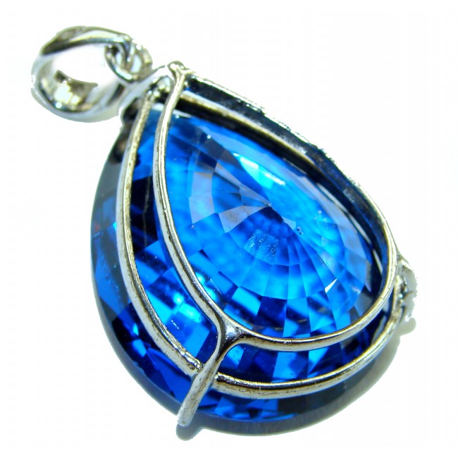 Enchanted Ocean 42.5 carat London Blue Topaz .925 Sterling Silver handmade Pendant