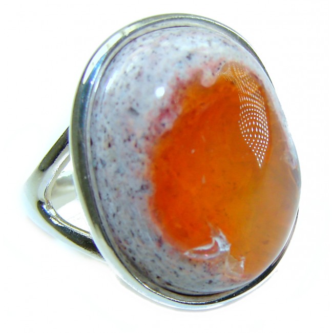 Bonfire Night best quality 17.5 carat Mexican Opal .925 Sterling Silver handmade ring 7