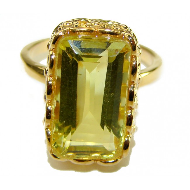 14.8 carat Genuine Lemon Quartz 14K Gold over .925 Sterling Silver handcrafted ring size 9 1/2