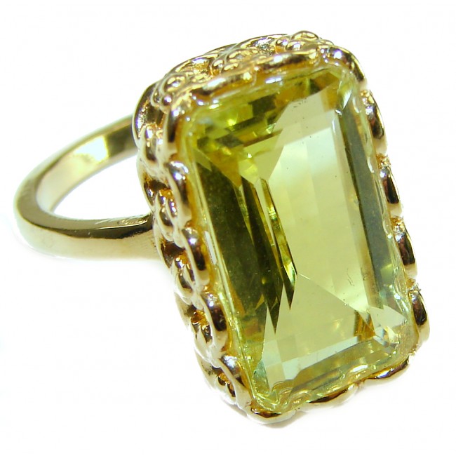 14.8 carat Genuine Lemon Quartz 14K Gold over .925 Sterling Silver handcrafted ring size 9 1/2