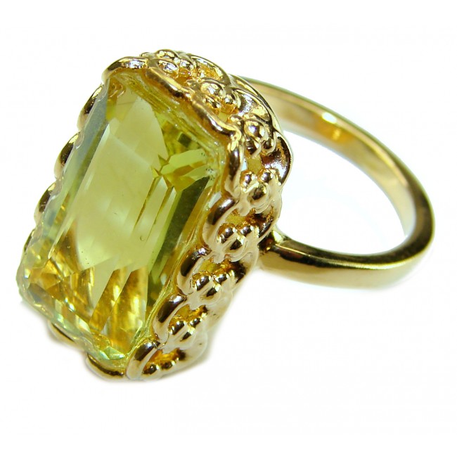 14.8 carat Genuine Lemon Quartz 14K Gold over .925 Sterling Silver handcrafted ring size 9 1/2