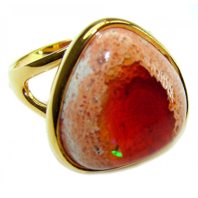 Bonfire Night best quality 9.5 carat Mexican Opal 14K Gold over .925 Sterling Silver handmade ring 6