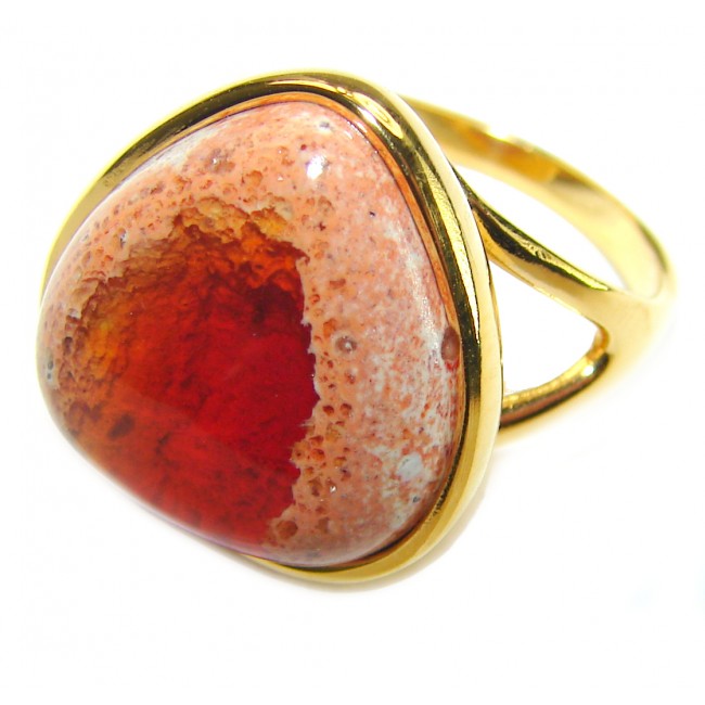 Bonfire Night best quality 9.5 carat Mexican Opal 14K Gold over .925 Sterling Silver handmade ring 6