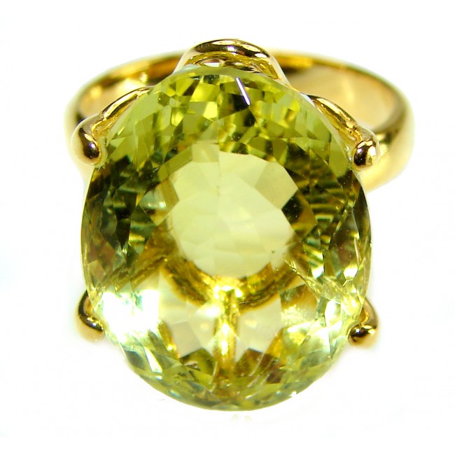 10.8 carat Genuine Lemon Quartz 14K Gold over .925 Sterling Silver handcrafted ring size 6