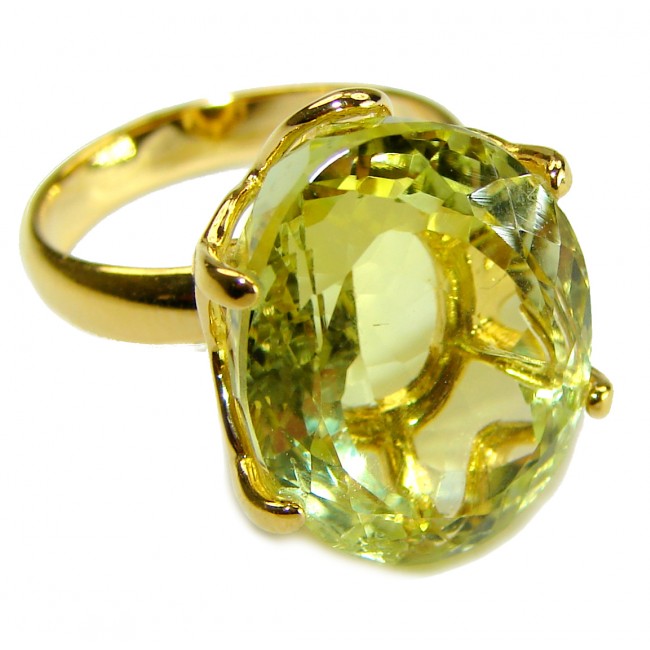 10.8 carat Genuine Lemon Quartz 14K Gold over .925 Sterling Silver handcrafted ring size 6