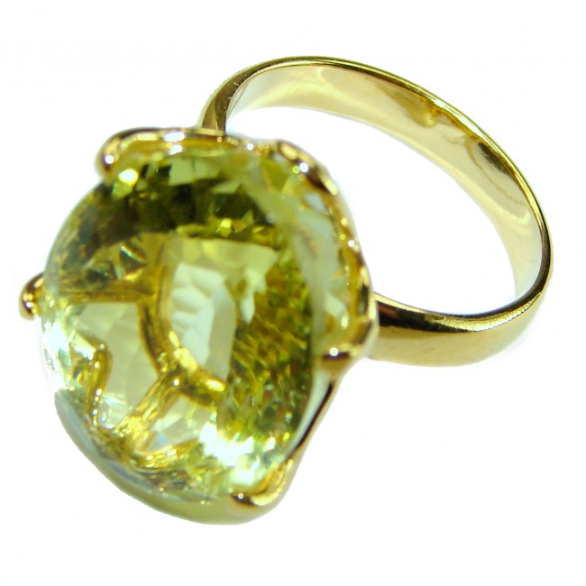 10.8 carat Genuine Lemon Quartz 14K Gold over .925 Sterling Silver handcrafted ring size 6