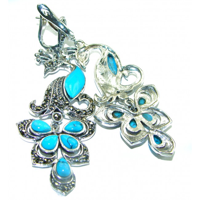 Great Blue Picocks authentic inlay Turquoise .925 Sterling Silver handcrafted Earrings