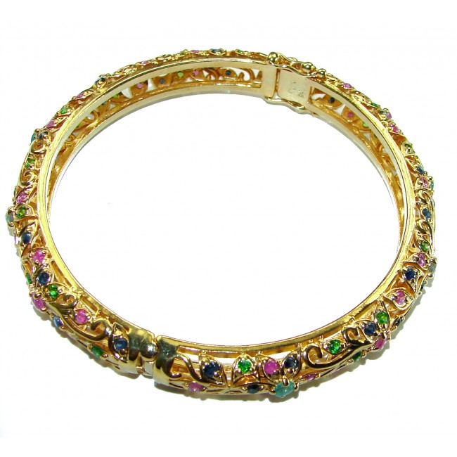 Precious Natural 22.5 carat Ruby Emerald Sapphire 14K Gold over .925 Sterling Silver Bangle bracelet