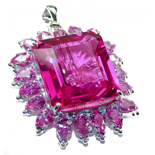 Vintage Design 28.5 carat square cut Pink Sapphire .925 Sterling Silver handcrafted Pendant