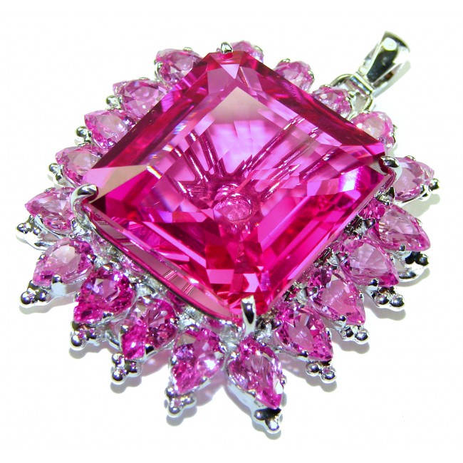 Vintage Design 28.5 carat square cut Pink Sapphire .925 Sterling Silver handcrafted Pendant