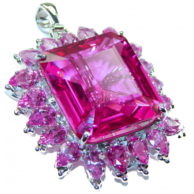 Vintage Design 28.5 carat square cut Pink Sapphire .925 Sterling Silver handcrafted Pendant