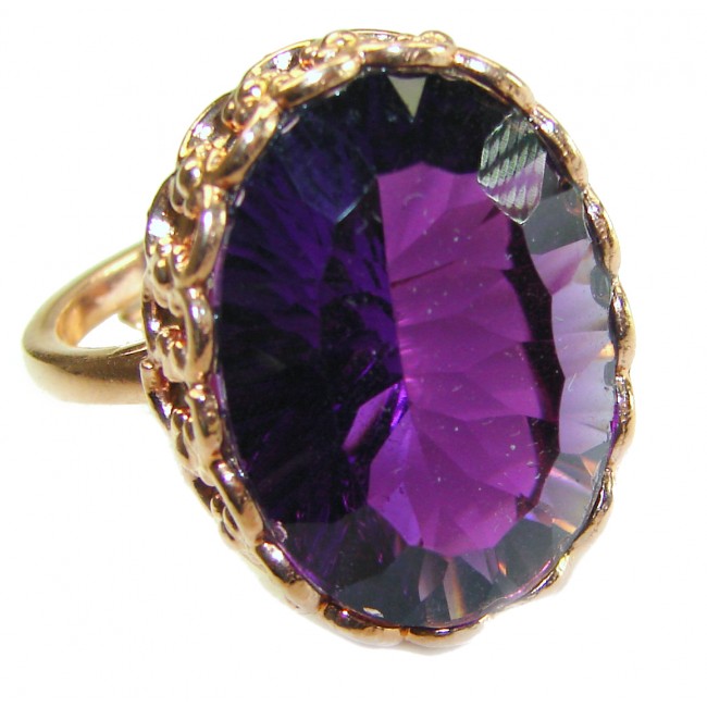 Dramatic design 12.8 carat Amethyst 18K Rose Gold over .925 Sterling Silver Handcrafted Ring size 8 adjustable