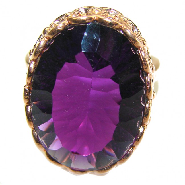 Dramatic design 12.8 carat Amethyst 18K Rose Gold over .925 Sterling Silver Handcrafted Ring size 8 adjustable