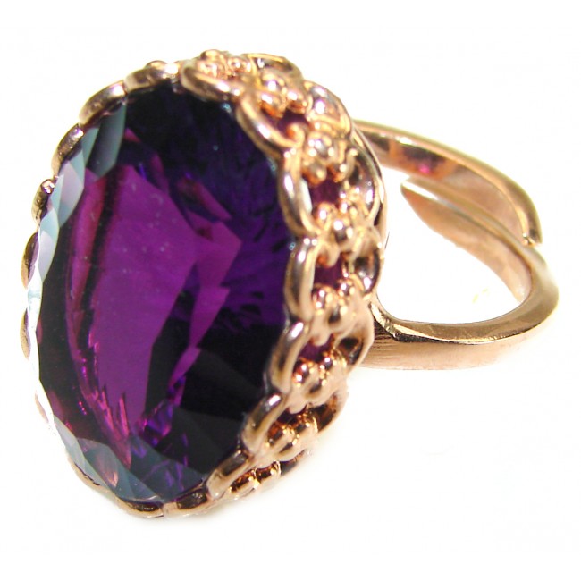 Dramatic design 12.8 carat Amethyst 18K Rose Gold over .925 Sterling Silver Handcrafted Ring size 8 adjustable