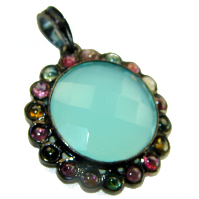 Divine Beauty 12.5 carat Aquamarine Tourmaline black rhodium over .925 Sterling Silver Handcrafted pendant