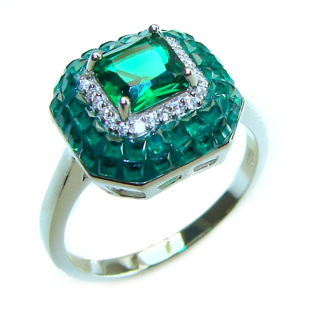 Esmeralda 3.8 carat Emerald .925 Sterling Silver handcrafted Ring size 8