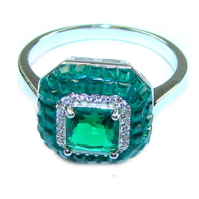 Esmeralda 3.8 carat Emerald .925 Sterling Silver handcrafted Ring size 8