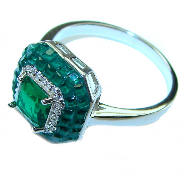 Esmeralda 3.8 carat Emerald .925 Sterling Silver handcrafted Ring size 8