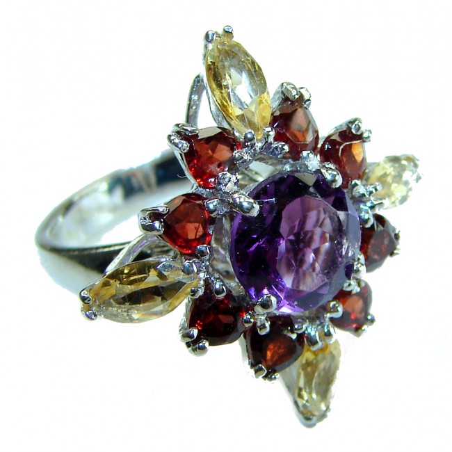 Sofia - Dramatic design 12.5 carat Amethyst .925 Sterling Silver Handcrafted Ring size 8