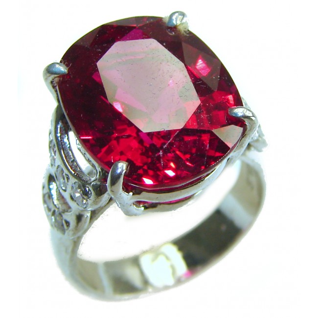 Red Brilliance 12.5 carat Red Topaz .925 Silver handcrafted Cocktail Ring s. 6