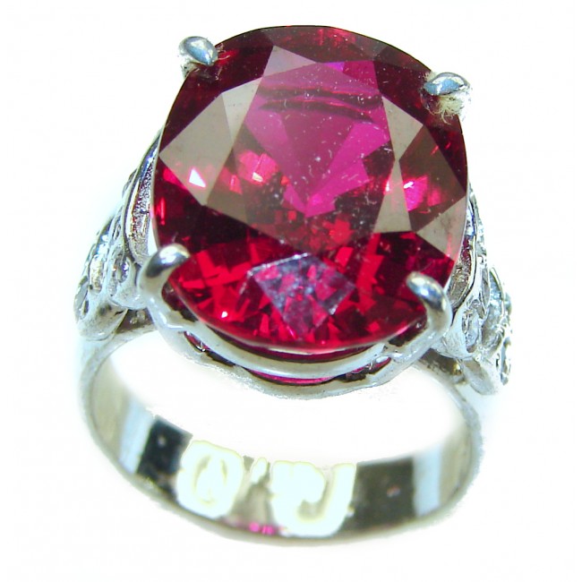 Red Brilliance 12.5 carat Red Topaz .925 Silver handcrafted Cocktail Ring s. 6