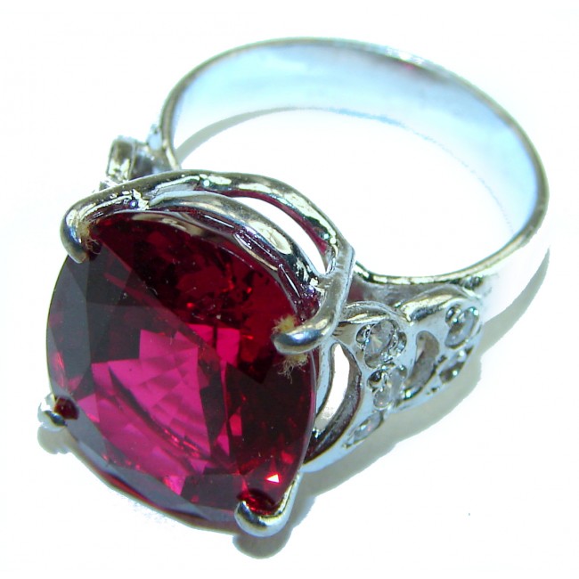 Red Brilliance 12.5 carat Red Topaz .925 Silver handcrafted Cocktail Ring s. 6