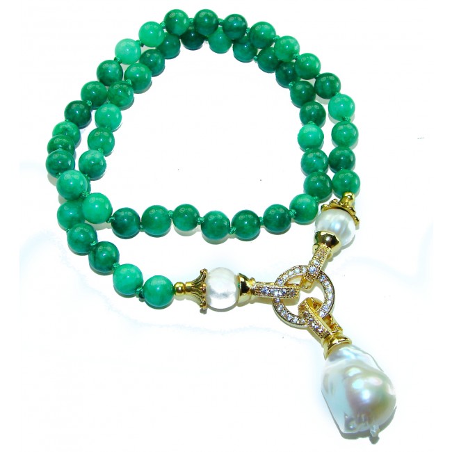 Exquisite Beauty authentic Jade 14K Gold over .925 Sterling Silver handcrafted necklace