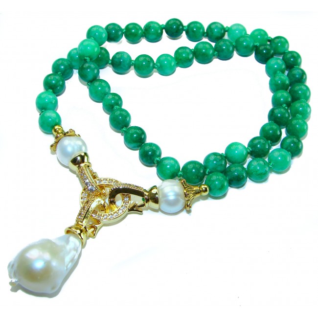 Exquisite Beauty authentic Jade 14K Gold over .925 Sterling Silver handcrafted necklace