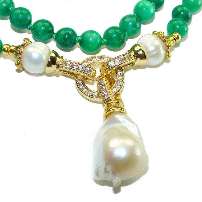 Exquisite Beauty authentic Jade 14K Gold over .925 Sterling Silver handcrafted necklace