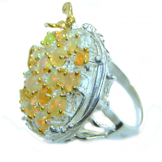 Earth Treasure Authentic 12.8 carat Golden Ethiopian Opal 2 tones .925 Sterling Silver handcrafted ring size 8 1/4