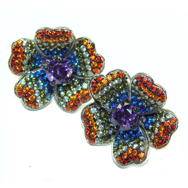 Summer Flowers 8.5 carat Natural Amethyst multicolor Sapphire .925 Sterling Silver handcrafted earrings