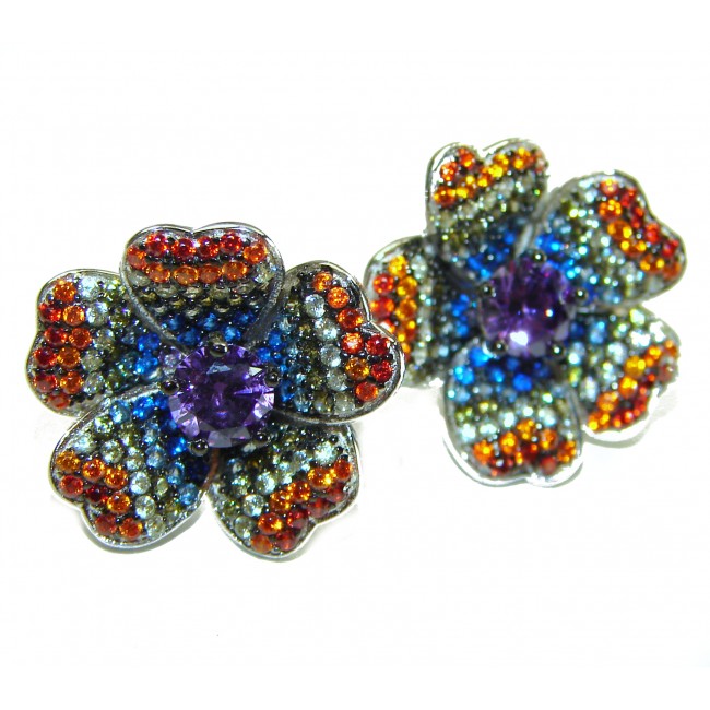 Summer Flowers 8.5 carat Natural Amethyst multicolor Sapphire .925 Sterling Silver handcrafted earrings