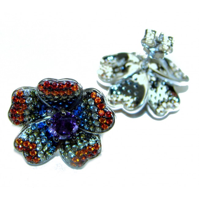 Summer Flowers 8.5 carat Natural Amethyst multicolor Sapphire .925 Sterling Silver handcrafted earrings