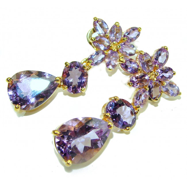 La Dama - Dramatic design 24.5 carat Amethyst 18K Gold over .925 Sterling Silver Handcrafted Statement earrings