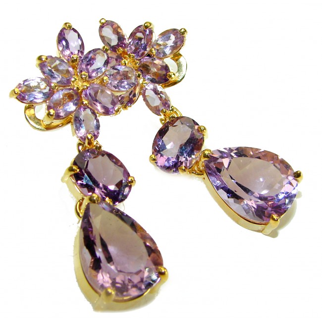 La Dama - Dramatic design 24.5 carat Amethyst 18K Gold over .925 Sterling Silver Handcrafted Statement earrings