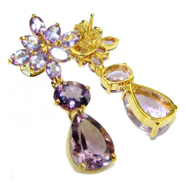 La Dama - Dramatic design 24.5 carat Amethyst 18K Gold over .925 Sterling Silver Handcrafted Statement earrings