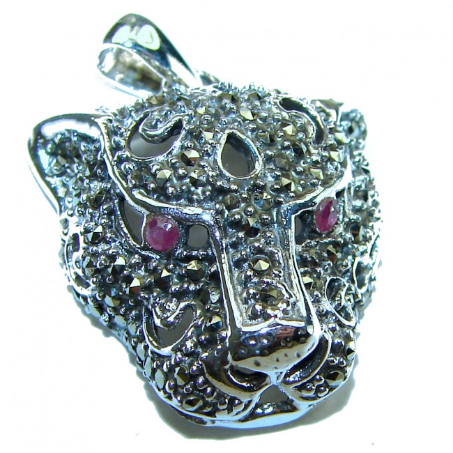 Gephard Natural Marcasite Ruby .925 Sterling Silver handmade pendant