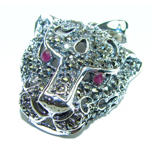 Gephard Natural Marcasite Ruby .925 Sterling Silver handmade pendant