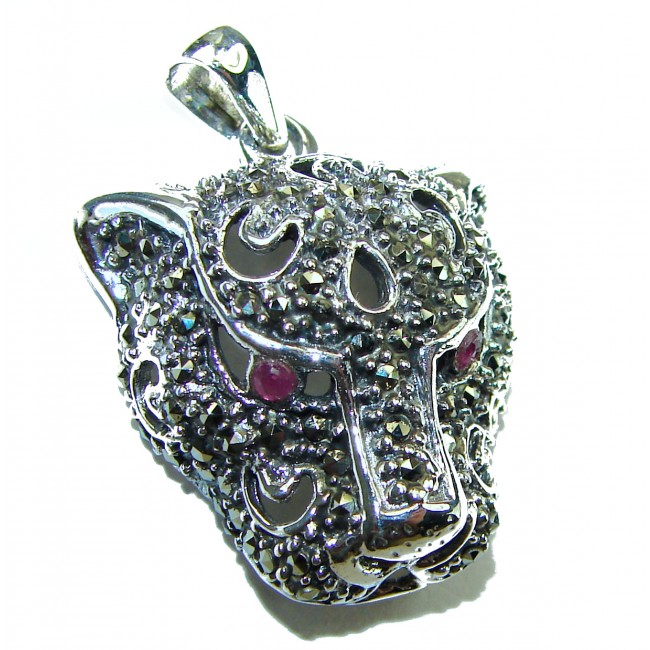 Gephard Natural Marcasite Ruby .925 Sterling Silver handmade pendant