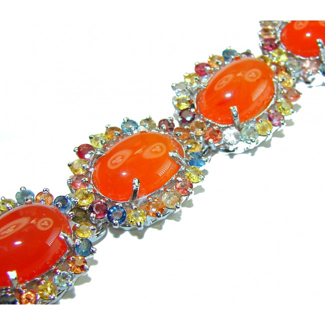 Stunning genuine 65.5 carat Carnelian multicolor Sapphire .925 Sterling Silver handmade Bracelet