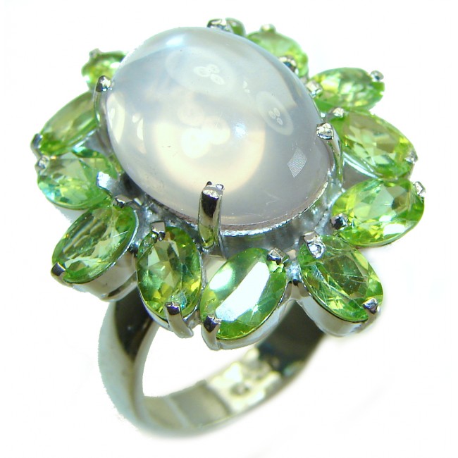 Gabriella - Authentic 11.5 carat Brazilian Rose Quartz Peridot .925 Sterling Silver incredible Ring size 8