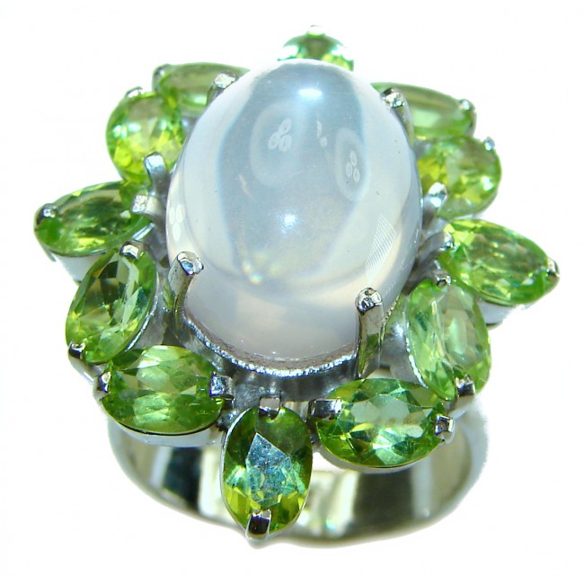 Gabriella - Authentic 11.5 carat Brazilian Rose Quartz Peridot .925 Sterling Silver incredible Ring size 8