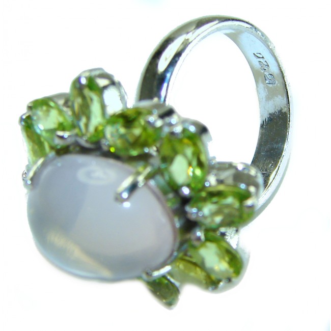 Gabriella - Authentic 11.5 carat Brazilian Rose Quartz Peridot .925 Sterling Silver incredible Ring size 8